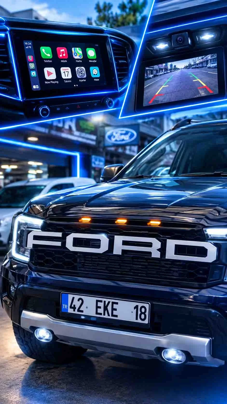 Ford Raptor tesla multimedya ve geri görüş kamerası uygulamamız.